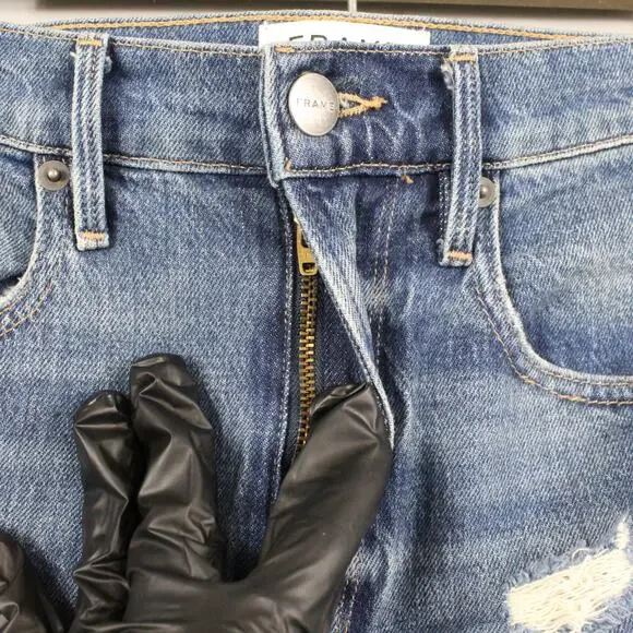 Frame Shorts Womens 24 Le Vintage Bermuda Heartbreaker Frayed Hem High Rise Blue - Picture 4 of 15